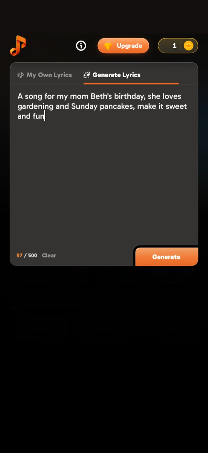 SendTunes Say it in your words screen