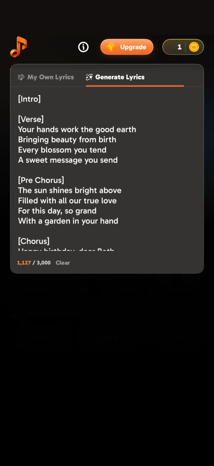 SendTunes Or let SendTunes write the lyrics screen